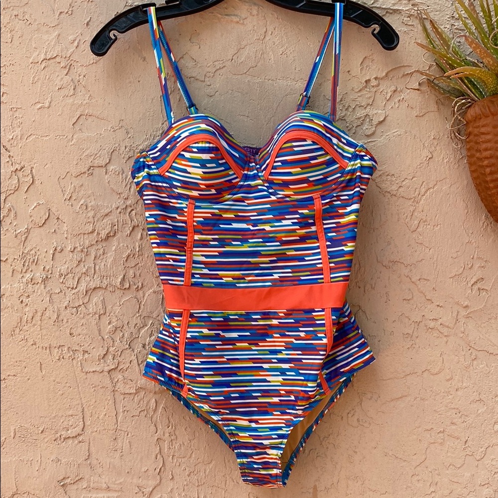 Liberty Blue and Orange One Piece Swimsuit with Sweetheart Neckline